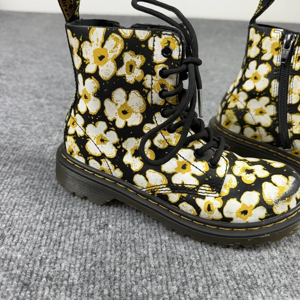 Dr. Martens Boots Kids 1 Black Floral 1460 Pascal J Combat Ankle Zip Lace Up